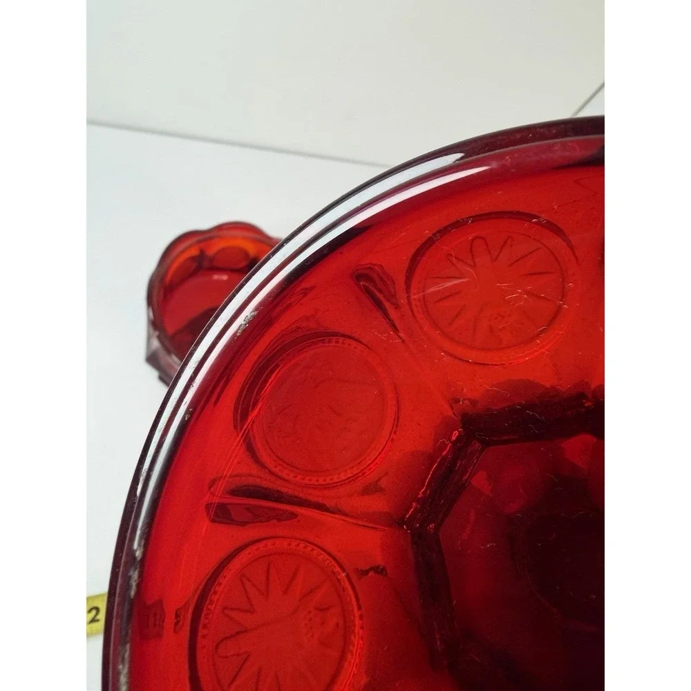 Fostoria  Ruby Red Coin Footed Compote Candy‎ Dish Lidded 8